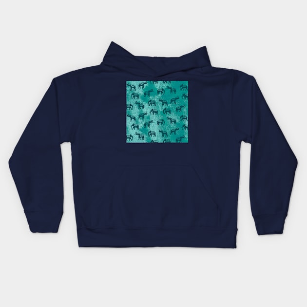 Light Teal Indian Elephants Kids Hoodie by Carolina Díaz